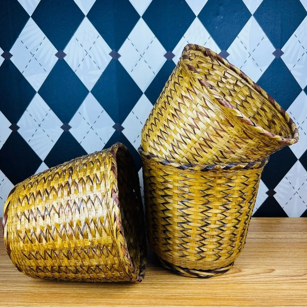 Vintage Woven Basket Set of 3 Primitive Natural‎ Reed Set Rustic Traditional